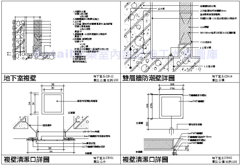地下室施工細部圖 地下室基礎 地下室防水 地下室複壁 筏式基礎 地下室工法